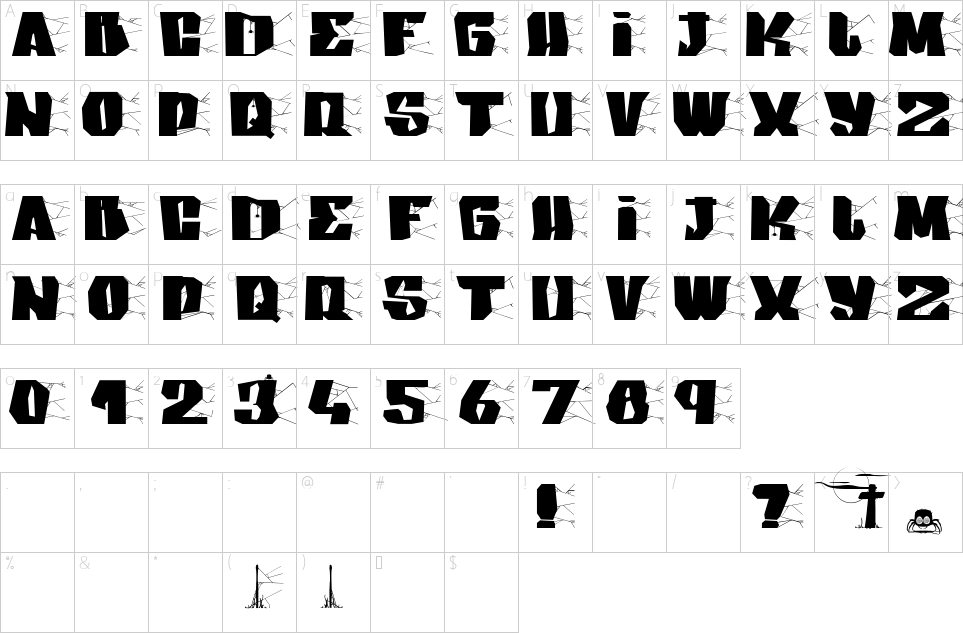 Character map of Arakphobia Font