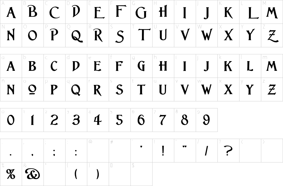 Character map of Lightfoot Font