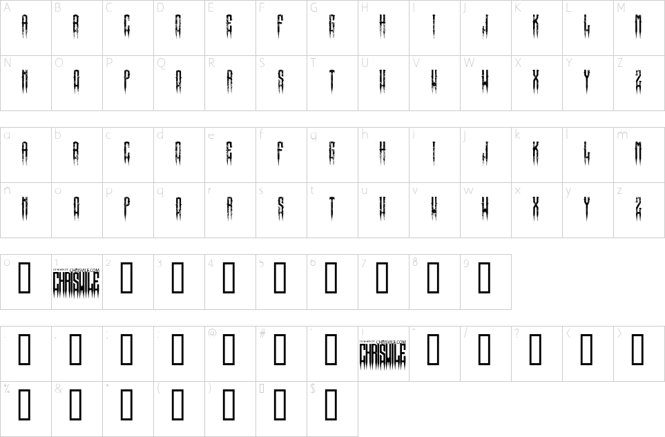 Character map of Xspiked Font