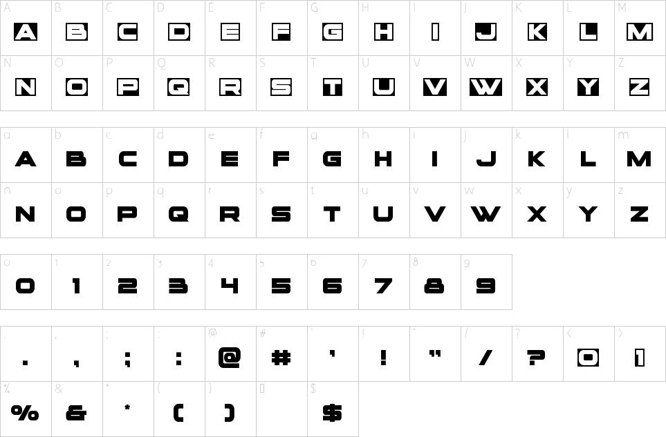 Character map of VoxBOX Font