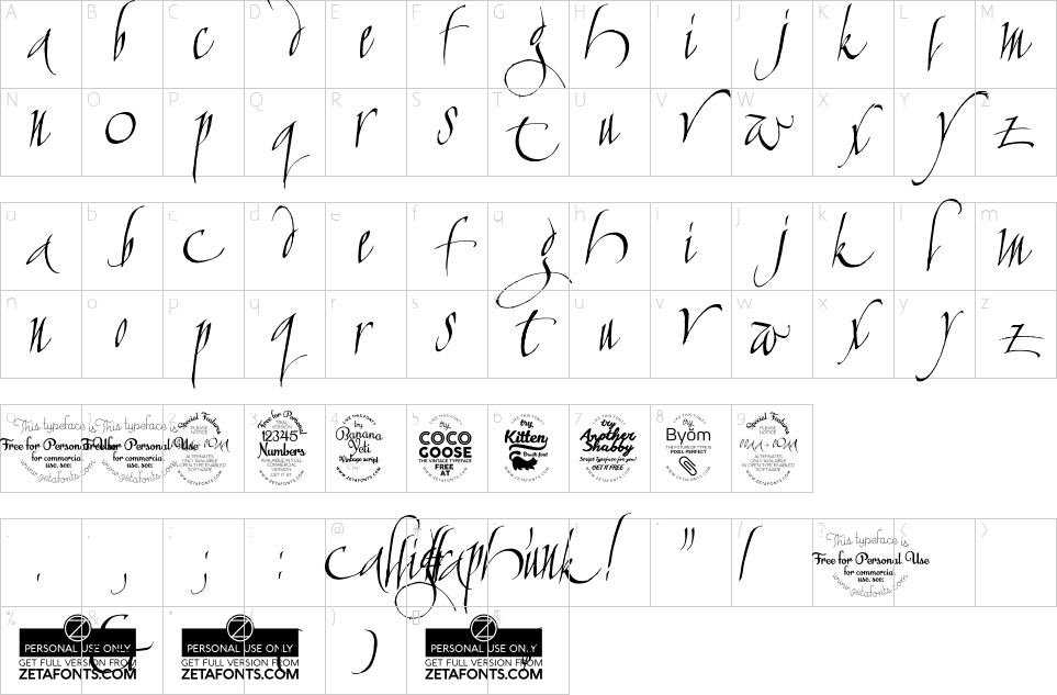 Character map of Calligraphunk Font