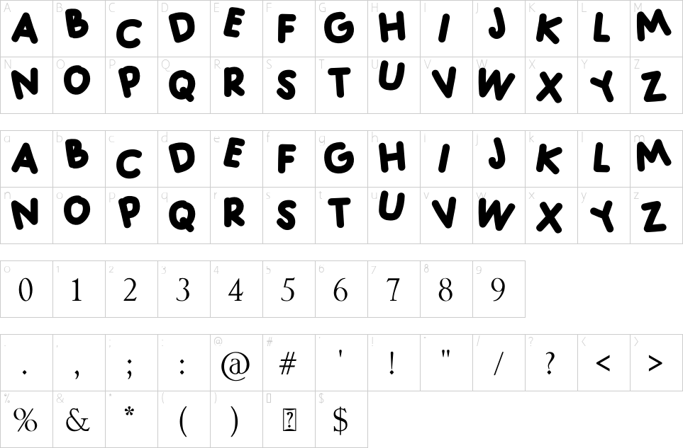 Character map of Adelia Font