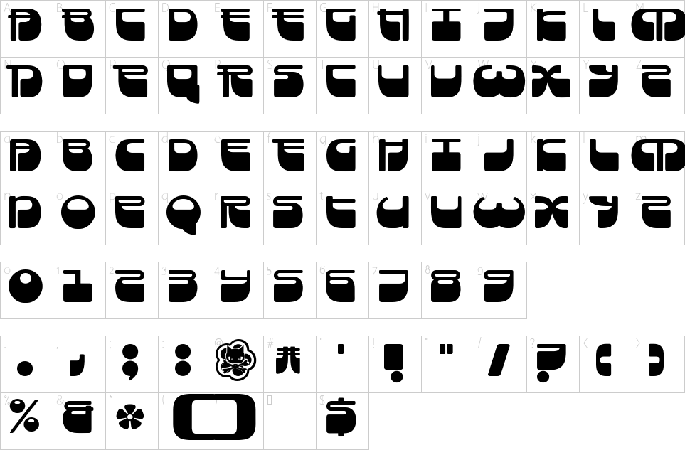 Character map of Frigate Font