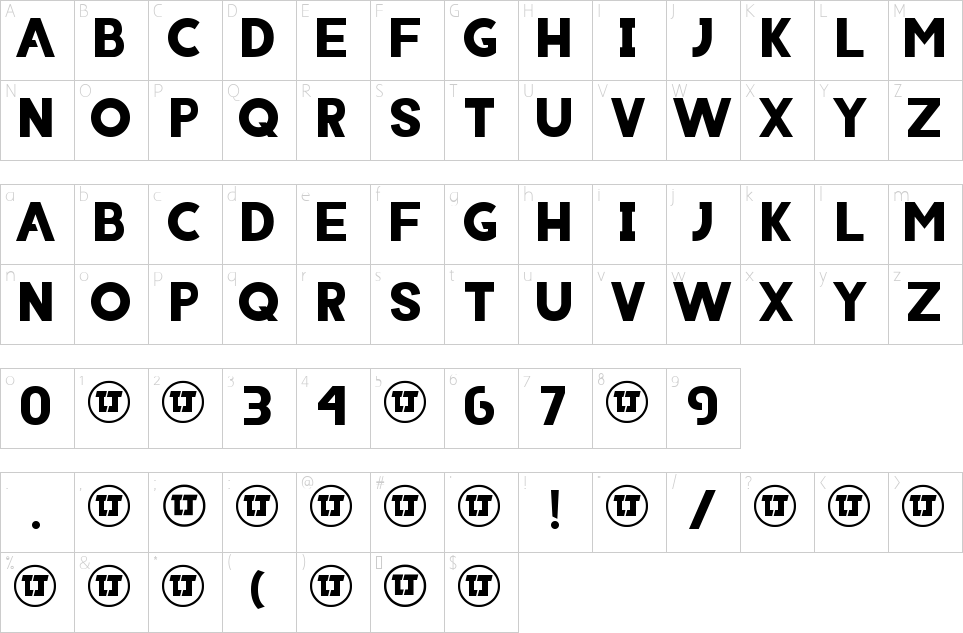Character map of Iniico Font