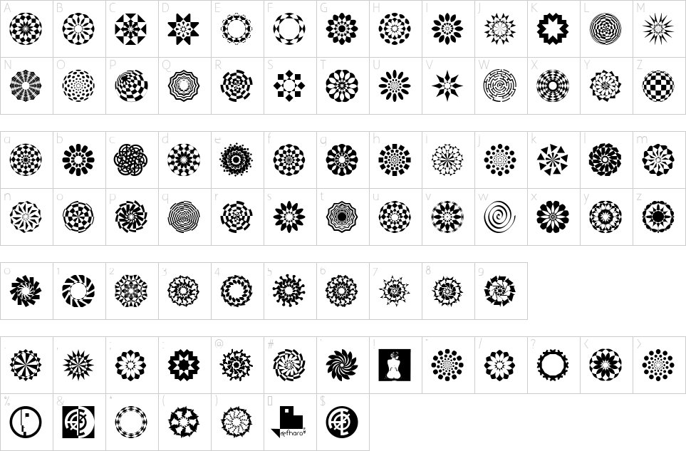 Character map of Wach Op-Art Font