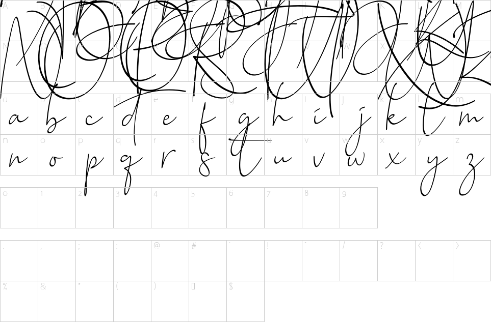 Character map of Baltimore Font