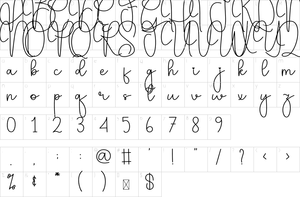 Character map of Rainday Font