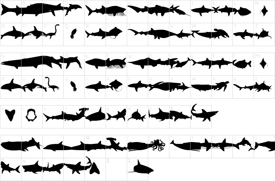 Character map of Giants Of The Sea Font