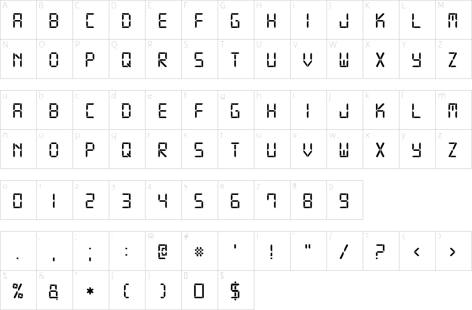 Character map of Digital 7 Font