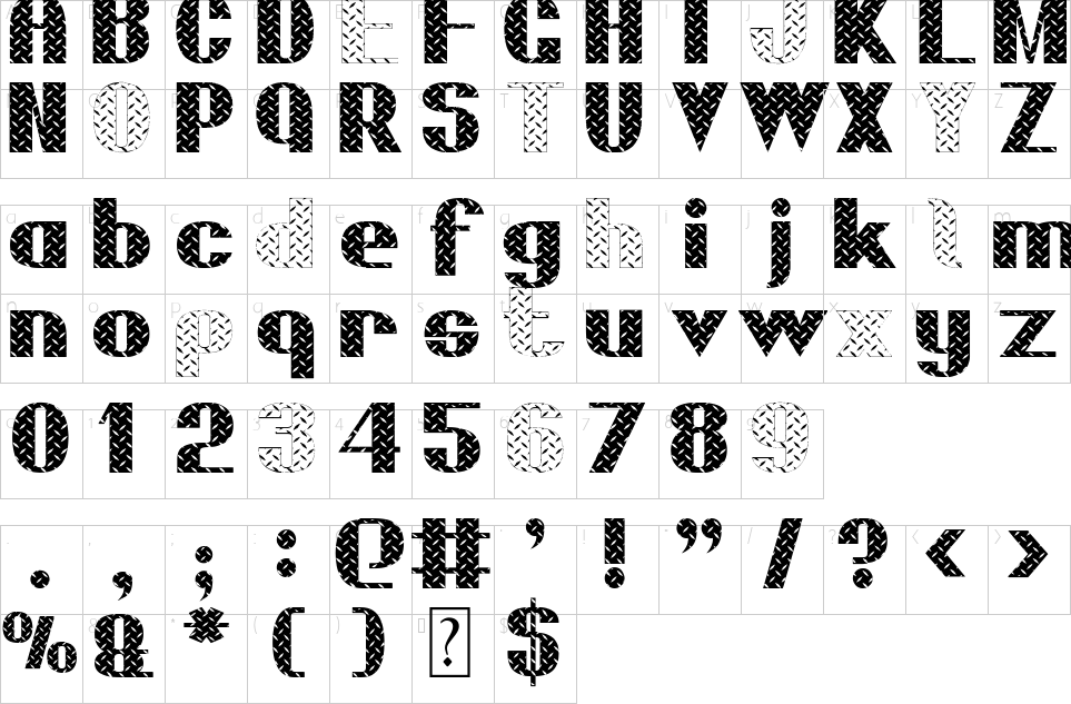 Character map of All Diamond Plated Font
