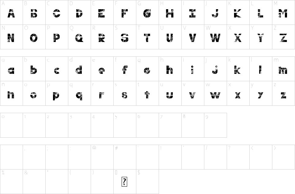 Character map of Resilience Font