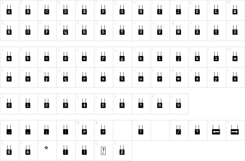 Character map of Hang Board 123 Font