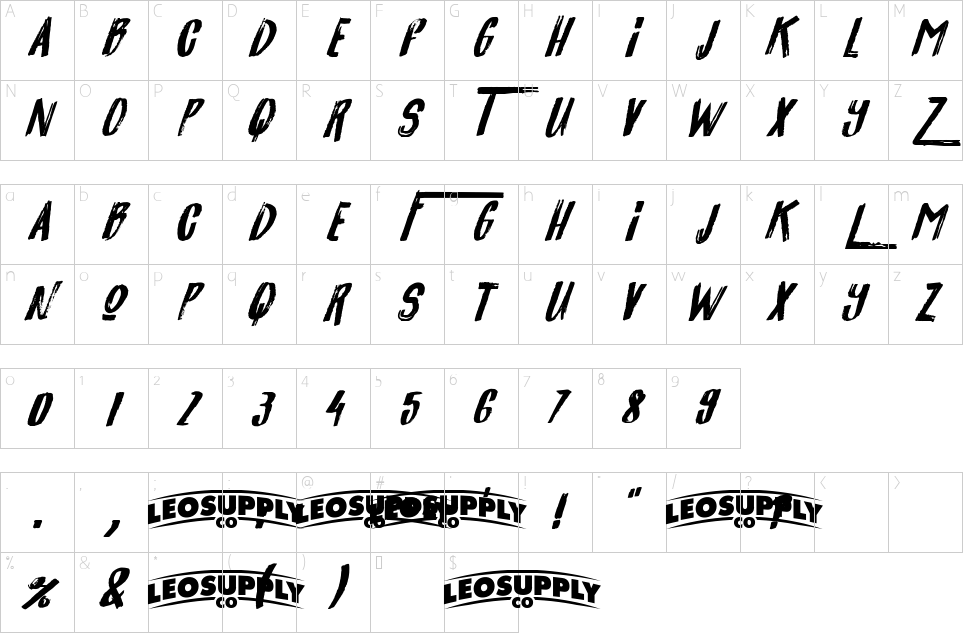 Character map of California Font