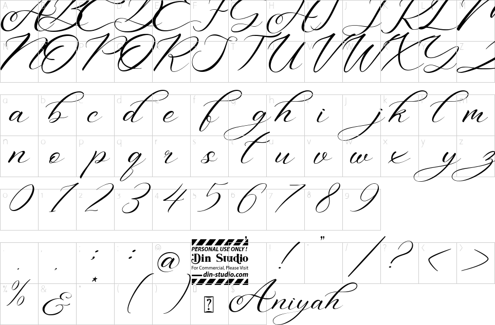 Character map of Aniyah Font