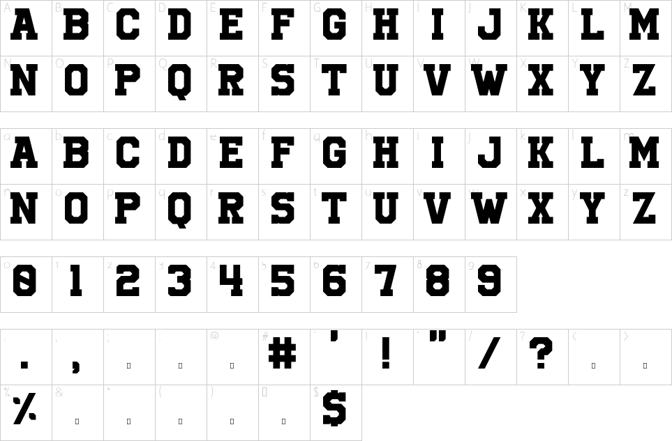 Character map of University Font