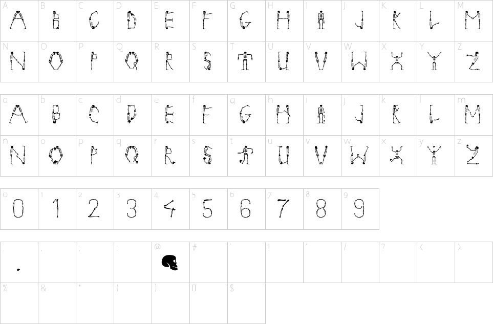 Character map of Tango Macabre Font