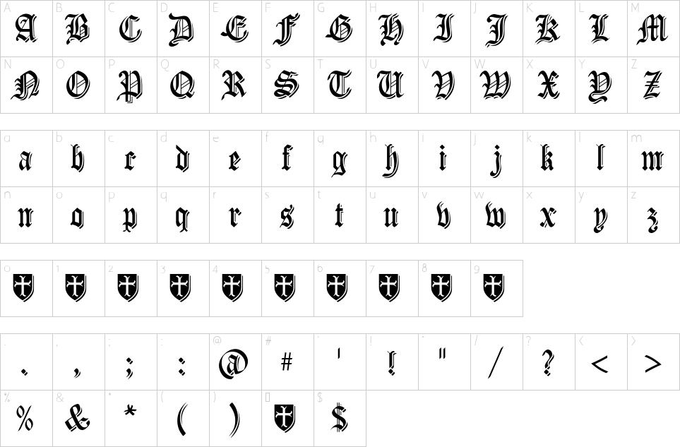 Character map of Carta Magna Font