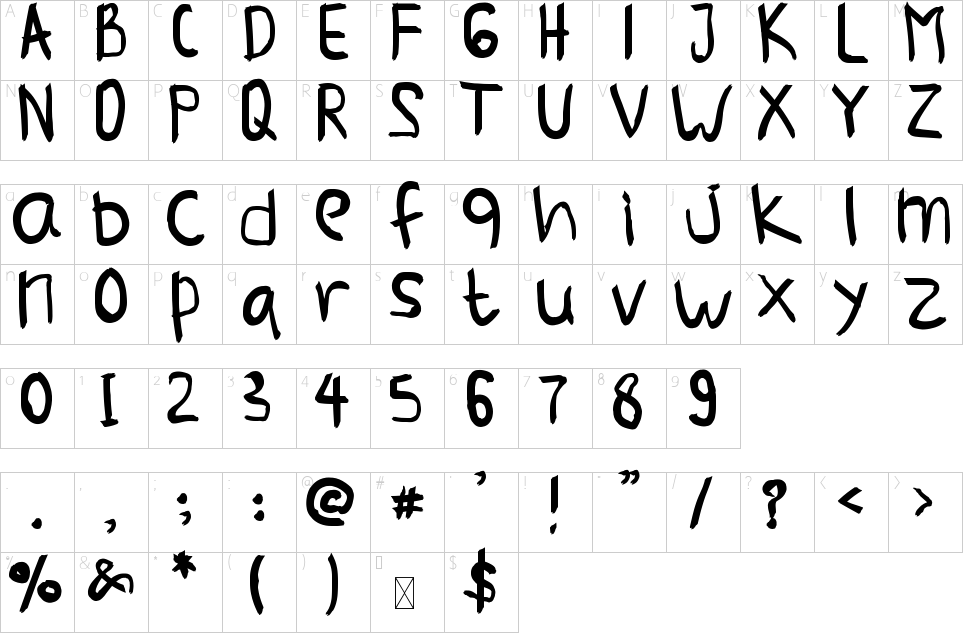 Character map of Itsuka Yashi Font