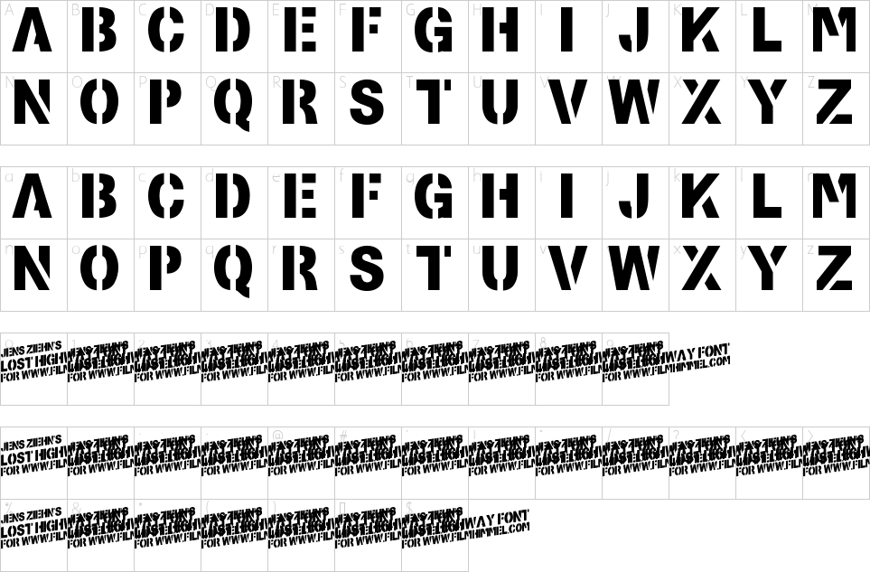 Character map of Lost Highway Font