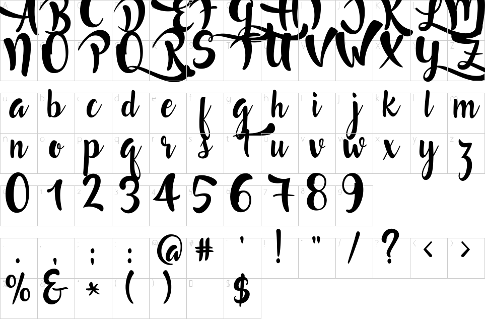 Character map of Lost In Wild Font