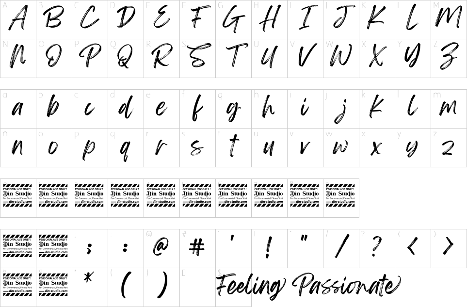 Character map of Felling Passiontae Font