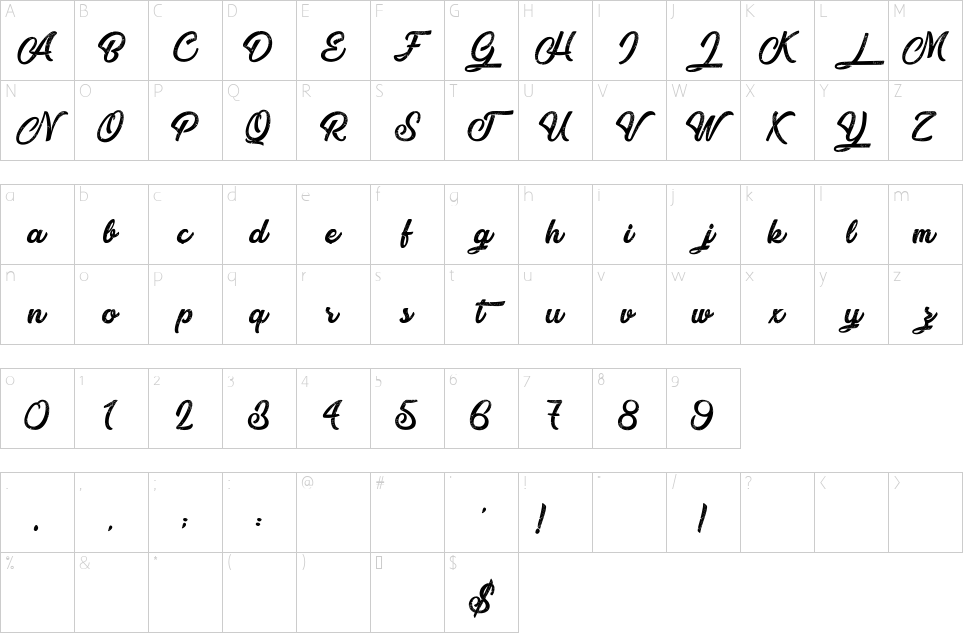 Character map of Atlantic Bentley Font