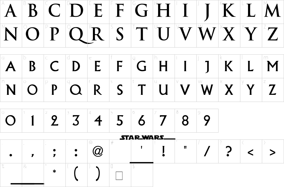 Character map of Episode 1 Font