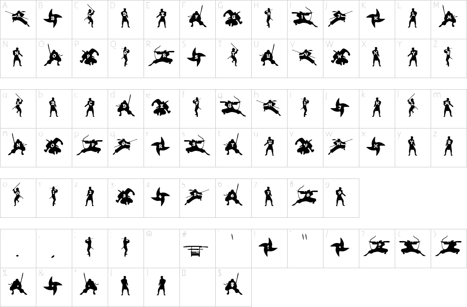 Character map of Ninjas Font