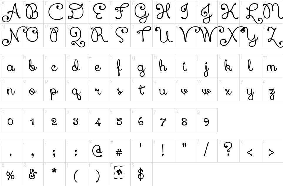 Character map of Xiomara Font