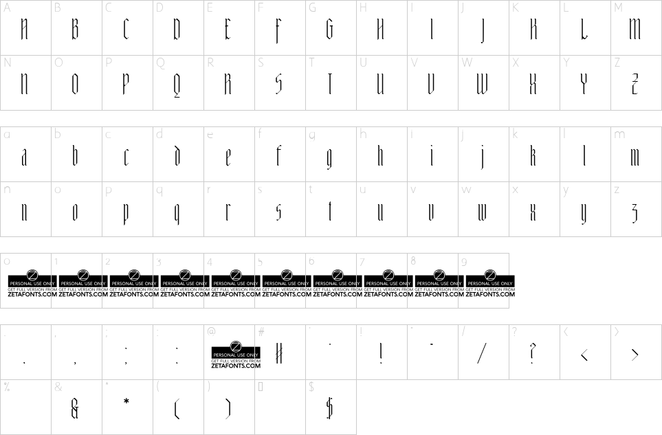 Character map of Adlibitum Font