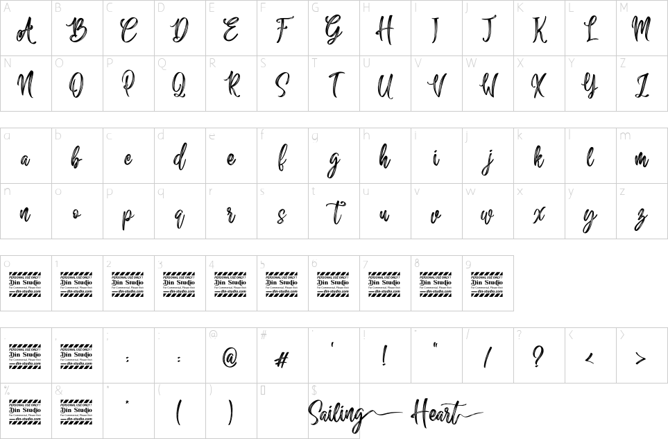 Character map of Sailing Heart Font