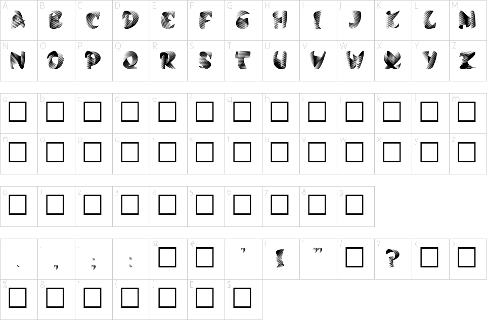 Character map of Calypso Font