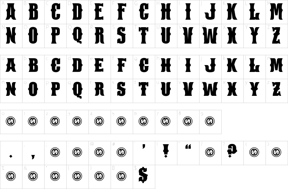 Character map of San Antonio Charros Font