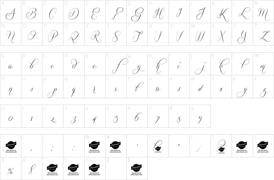 Character map of Quickier Font