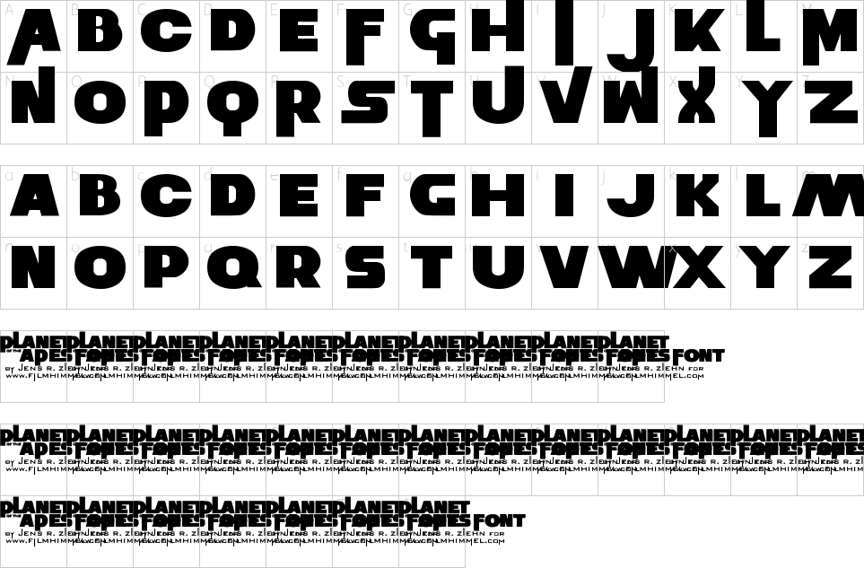 Character map of Planet Of The Apes Font