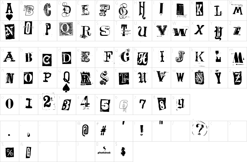 Character map of Freakshow Font