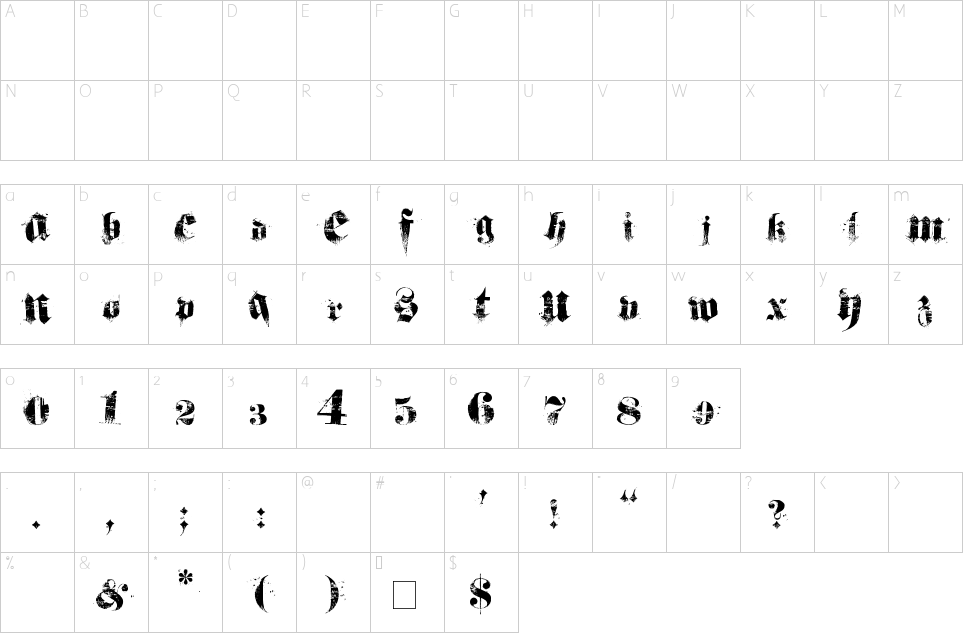 Character map of Hardcorium Font