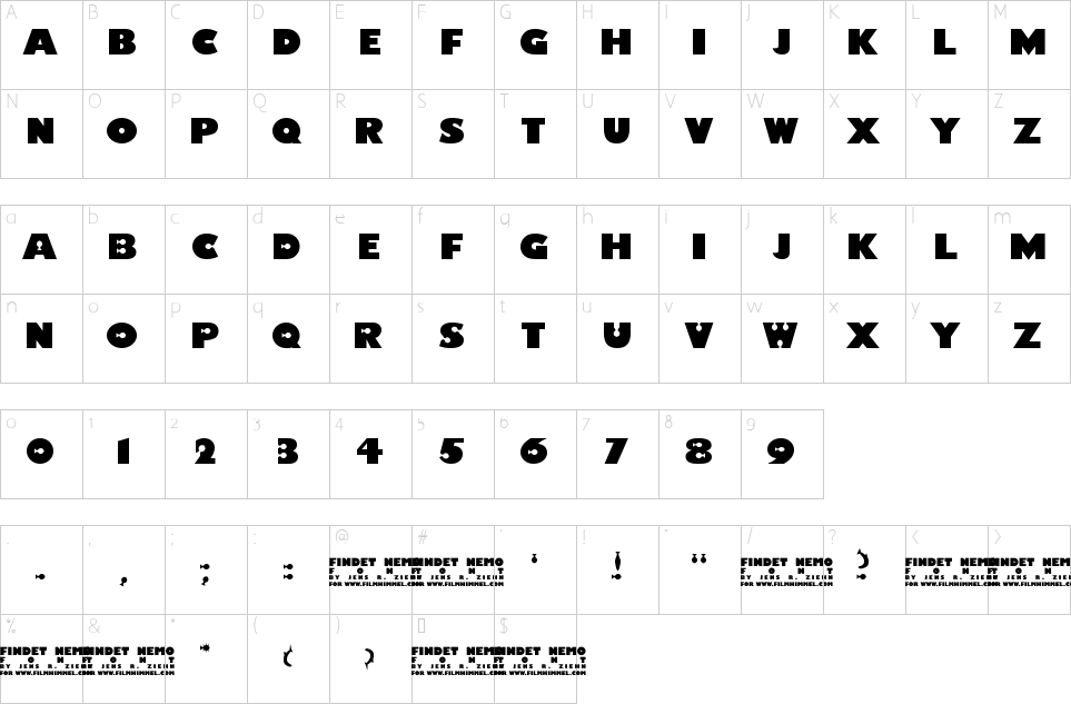 Character map of Findet Nemo Font