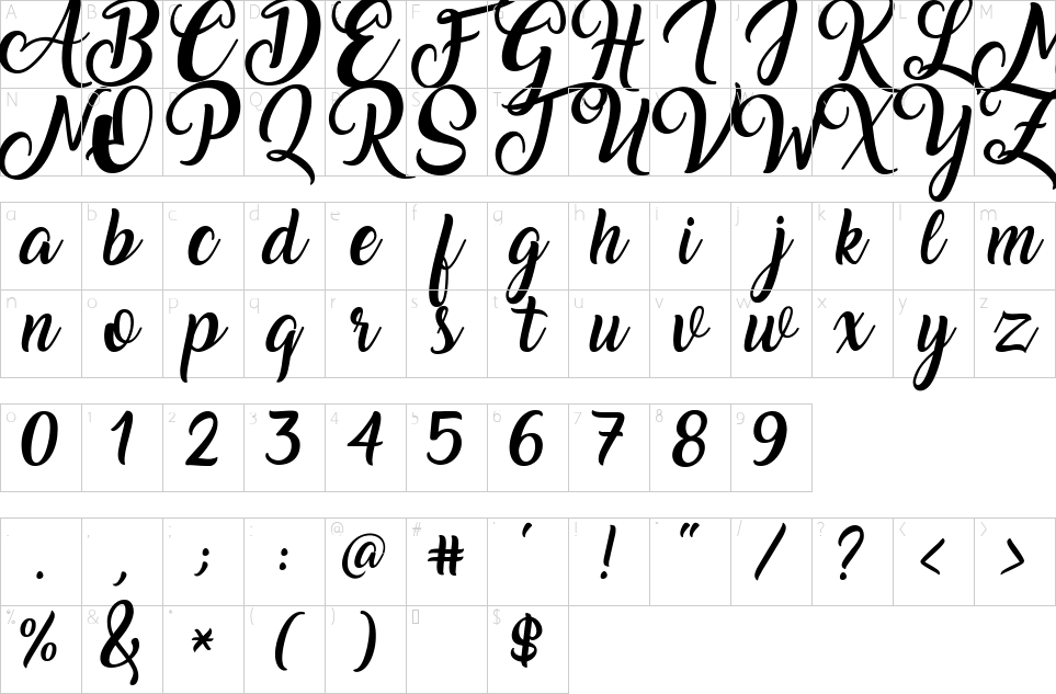 Character map of Amarillo Font