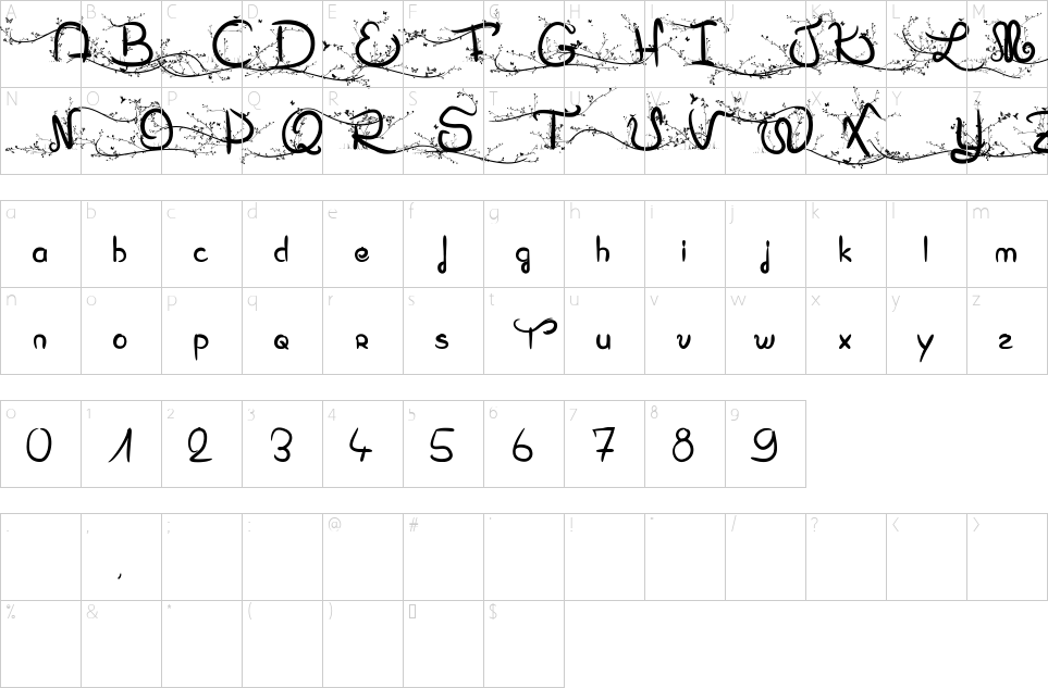 Character map of Eglantine Font