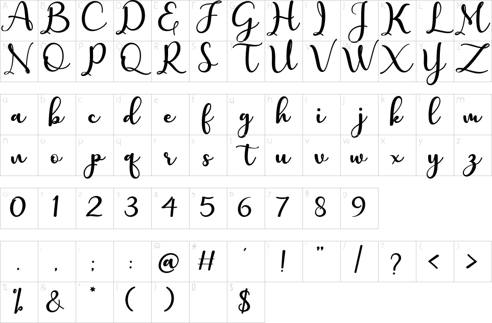 Character map of Charlotte Font