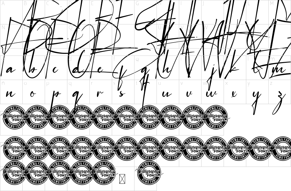 Character map of Janitra Kamala Font