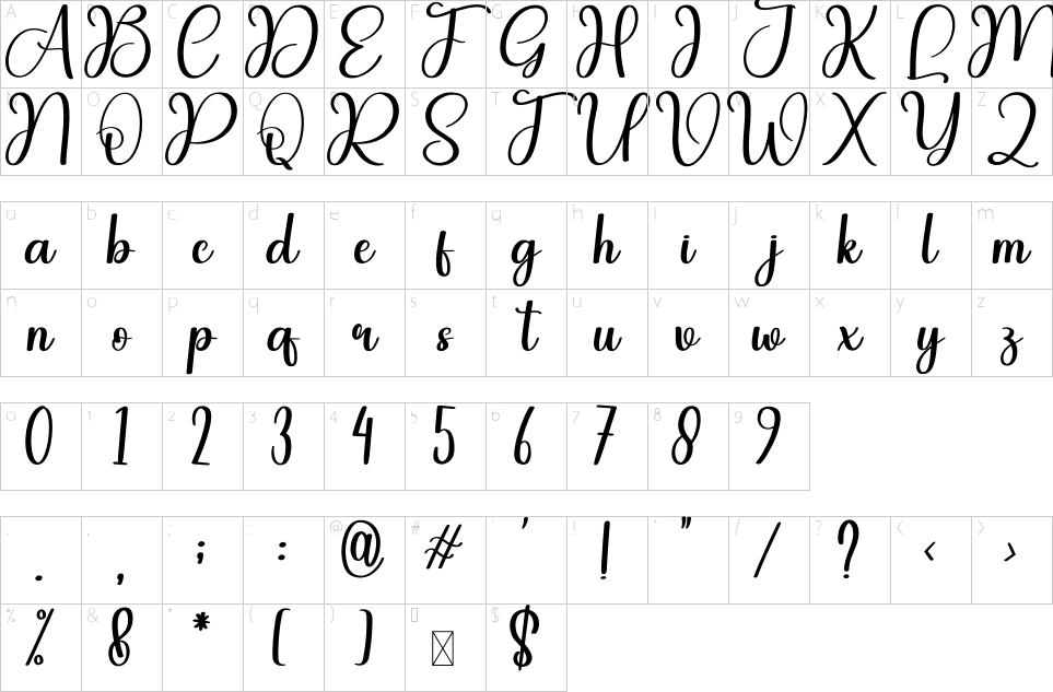 Character map of Match Font