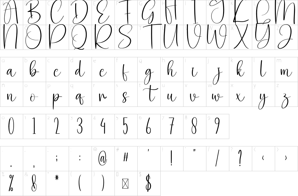 Character map of Delightful Font
