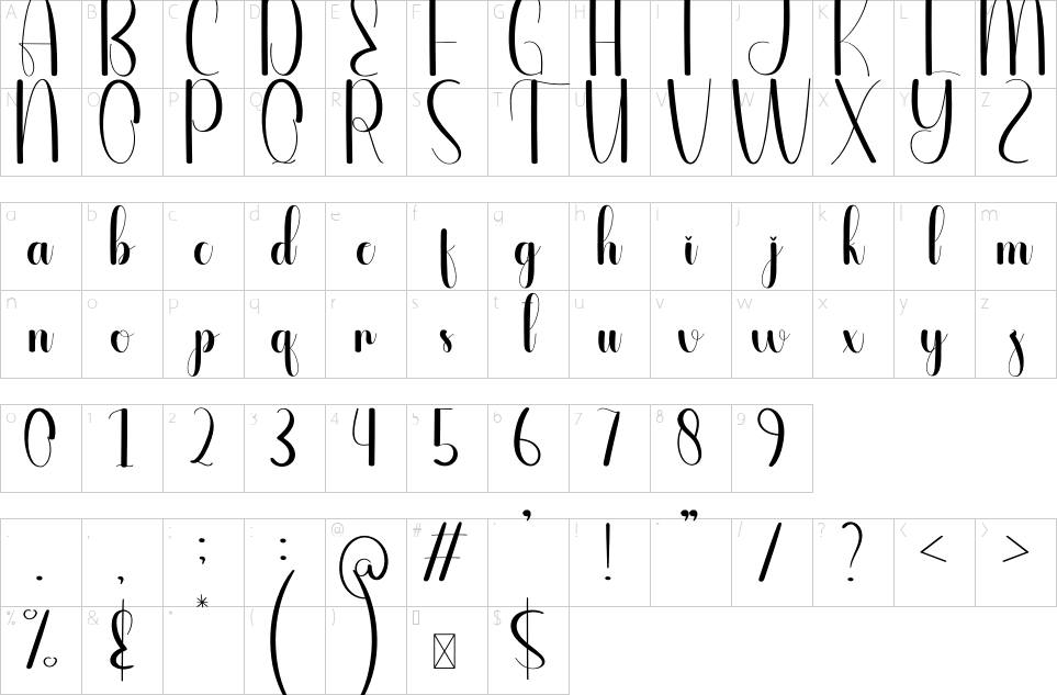 Character map of Afraid Font