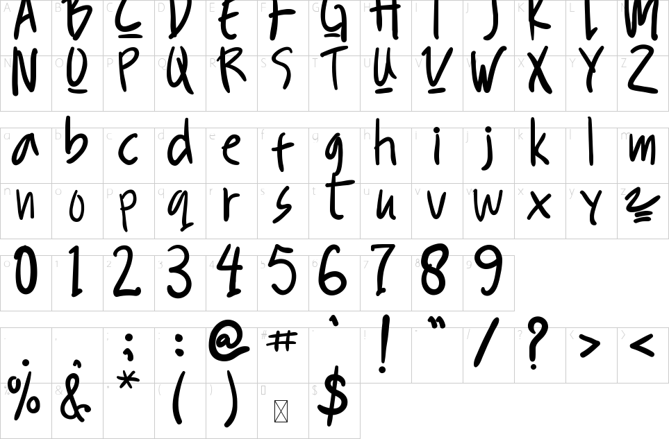 Character map of Kukuru Honey Font