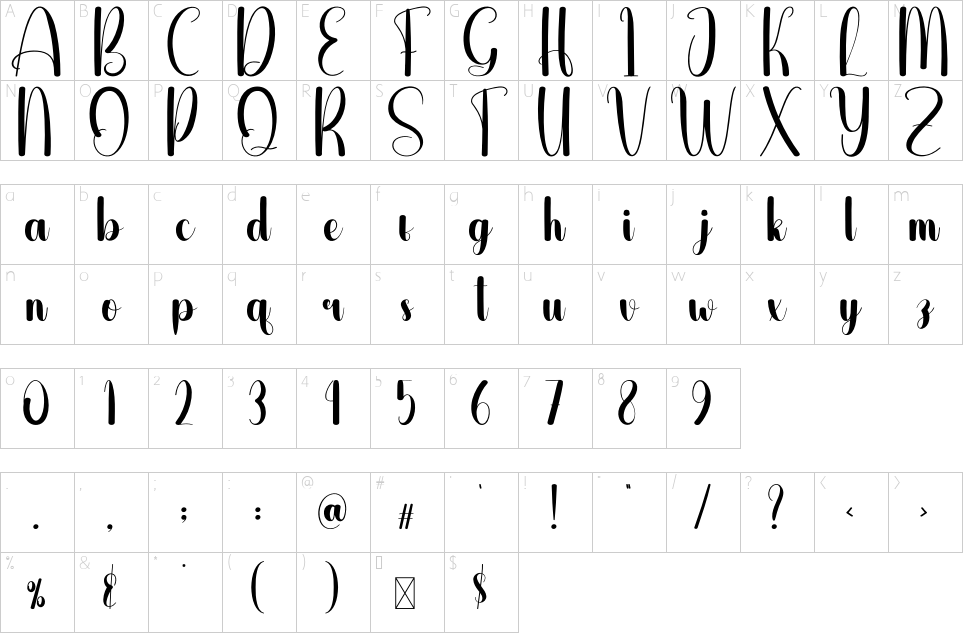 Character map of Bayfresh Font
