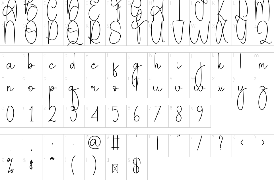 Character map of Festive Font