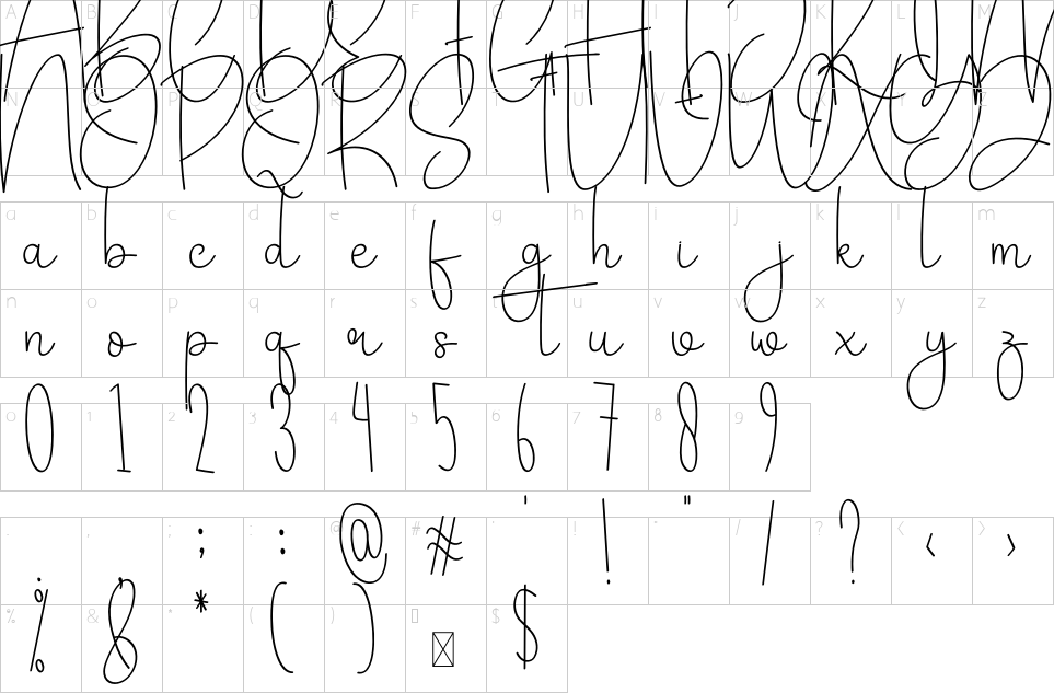 Character map of Beautiful Font