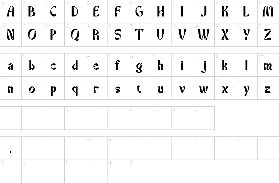 Character map of Nozen Font